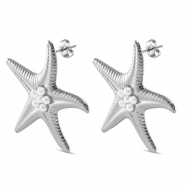 Stainless steel earrings / earpins starfish imitation pearls Silver