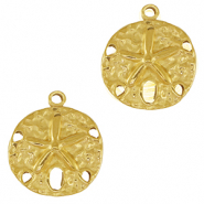 Stainless steel charms round starfish Gold