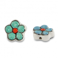 Ceramic beads flower Green-Blue-Red