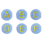 Acrylic letter beads mix Light Blue-Gold