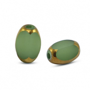 Oval glass beads Green-Gold