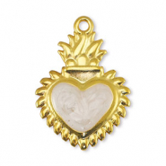 DQ European metal charms heart Pearl White-Gold (nickel free)
