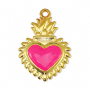 DQ European metal charms heart Fuchsia-Gold (nickel free)