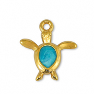 DQ European metal charms turtle Pearl Turquoise-Gold (nickel free)