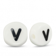 Letter beads ceramic V White-Black