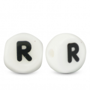 Letter beads ceramic R White-Black