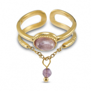 Stainless steel rings with natural stone Gold-Aubergine Purple-Purple