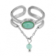 Stainless steel rings with natural stone Silver-Turquoise Blue