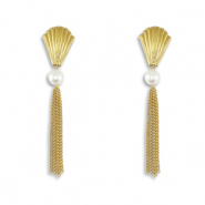 Stainless steel earrings / earpins shell with imitation pearls Gold