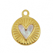 Stainless steel charm shell round with heart Gold-White (natural colour)