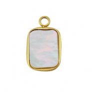 Stainless steel charm shell rectangle Gold-White (natural colour)
