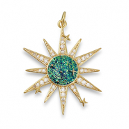 Brass TQ metal charms zirconia star Gold-Dark Aqua Green-Blue