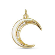 Brass TQ metal charms zirconia moon Gold-White