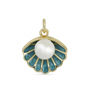 Brass TQ metal charms shell with pearl Gold-Turquoise Blue-White