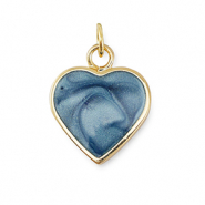 Brass TQ metal charms heart Gold-Blue Marble