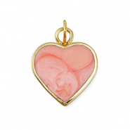 Brass TQ metal charms heart Gold-Light Pink Marble