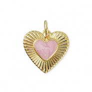 Brass TQ metal charms heart Gold-Light Pink Marble