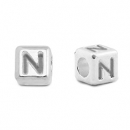 DQ N European metal letter beads Antique Silver (nickel free)