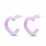 Trendy earrings heart Lilac Purple-Pearl Shine Coating