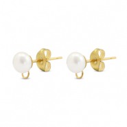 Stainless steel findings earrings / earpin imitation pearl with loop 6mm Gold