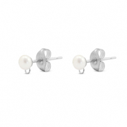 Stainless steel findings earrings / earpin imitation pearl with loop 5mm Silver
