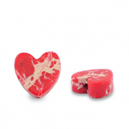 Natural stone beads heart Red-White-Brown