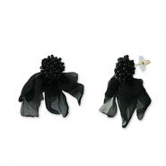 Trendy earrings/earpin chiffon flower Black-Gold