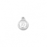 Metal charms round with Queen Elisabeth Silver