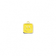 Stainless steel charms square with smiley Gold-Yellow