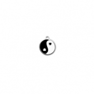 Stainless steel charms round Yin & Yang Silver-Black-White