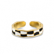 Stainless steel rings chequered Gold