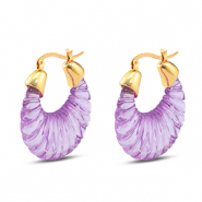 Trendy resin earrings oval Gold-Transparent Purple