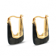 Trendy resin earrings rectangle Gold-Transparent Black