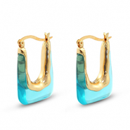 Trendy resin earrings rectangle Gold-Transparent Turquoise Green
