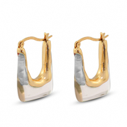 Trendy resin earrings rectangle Gold-Transparent
