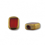 Glass beads rectangle Red Transparent-Gold