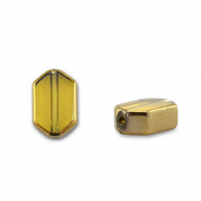 Glass beads hexagon Yellow Transparent-Gold