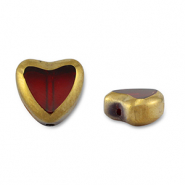 Glass beads heart Red Transparent-Gold