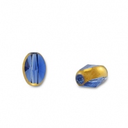 Glass beads oval Blue Transparent-Gold
