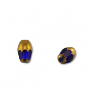 Glass beads oval Blue Transparent-Gold