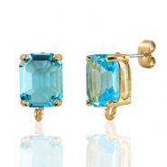 Crystal Glass earrings / earpins with loop rectangle Blue-Gold