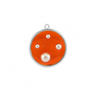 Resin pendants round with pearls Silver-Orange-White