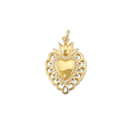 Brass TQ metal charms heart with lotus Gold