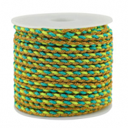 Trendy cord braided 3mm Turquoise-Green-Gold