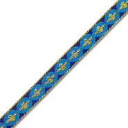 Ribbon text round with cross Blue-Gold
