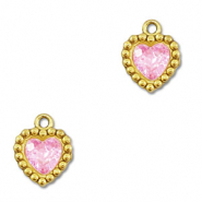 Stainless steel charms zirconia heart Gold-Light Pink