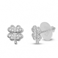 Brass TQ metal earrings / earpins zirconia clover Silver