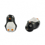 Hand-painted glass beads penguin Black-White