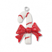 Resin pendants candy cane with bow White-Red