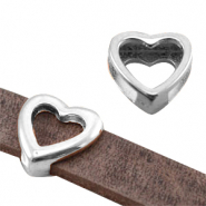 Heartshaped DQ metal slider (for 10mm flat DQ leather) Antique silver (nickel free)